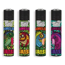 48 Accendini CLIPPER LARGE CHAMALEON GRASS 1 Box NUOVA COLLEZIONE