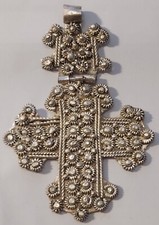 ANTICA CROCE  IN FILIGRANA  METALLO ARGENTATO ESEGUITA A MANO