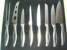 Set preparazione cucina 8 coltelli + forchettone, acciaio satinato, Invotis