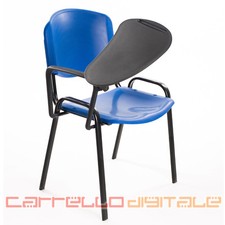 6 SEDIE -  SEDIA D'ATTESA in PLASTICA con TAVOLETTA RIBALTINA x CONFERENZE. BLU