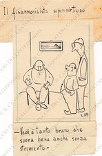 1951 Disegno EDR Fisarmonicista vignetta originale umoristica