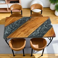 Splendido Tavolo Epossidico | Design Fiume | Bordo Vivo | Artigianato Legno Massello