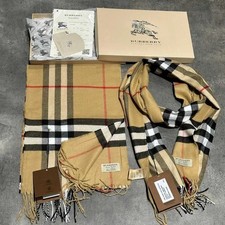 Regalo perfetto! Sciarpa unisex beige BURBERRY 100% cashmere cashmere con scatola