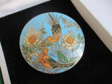 SPILLA VINTAGE CLOISONNE uccelli fiori turchese smalto grande