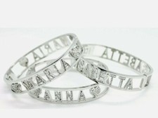 Bracciale Donna Rigido Acciaio Inox E Strass Con Nome Colore Argento Bracelet 