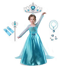 Costume Disney Frozen Bambina Anna Elsa Regina Principessa Compleanno Festa Abito da Sera