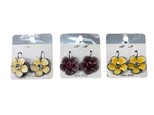 3 PAIA ORECCHINI LOBO FIORE AVORIO GIALLO ROSA E BRILLANTINI BIGIOTTERIA CM 2,3