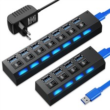 Hub USB 3.0 4/7 Porte Sdoppiatore Adattatore con Alimentatore Attivo Sdoppiatore per PC Portatile