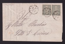 Regno 1863  1c. grigio verde chiaro tiratura di Londra (L14) coppia  (429/s498)