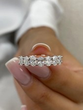 Oval Cut Half Eternity Band Lab Grown/CVD Diamond Sparkly Ring 14k White Gold