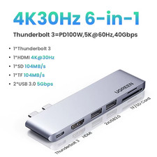 HUB USB-C 6 in 2 Da Tipo C a Thunderbolt 3 4K HDMI SD E TF Adattatore USB 3.0 pe