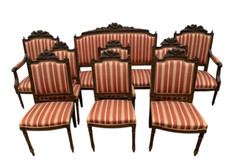 Antico salotto Luigi XVI in noce composto da divano poltrone e 6 sedie noce t...