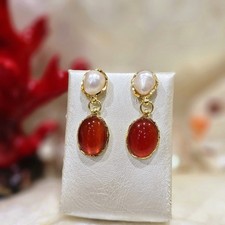 Orecchini Pendenti Con Perle Barocche, Corniola E Argento 925 Placcato In Oro