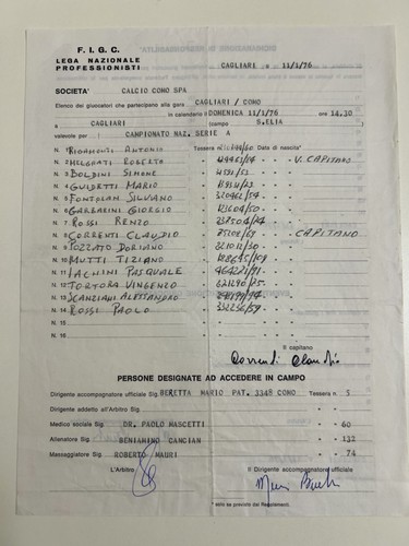 Cagliari vs como - 11/01/76,