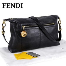 Borsa a tracolla FENDI Zucca catena pelle nera donna messenger originale dal giappone