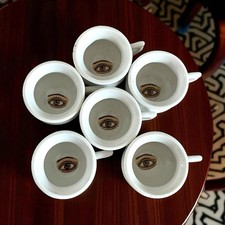 Servizio Raro Wunderkammer 6 Tazzine Con Occhio Vintage Porcellana Francese