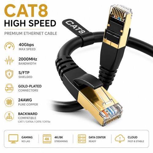 Cavo ethernet rj45 cat8 40gbps - ethernet,
