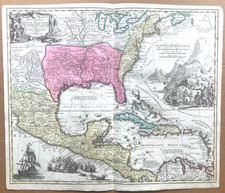 Mappa antica America originale Homann 1720 ca. Regni Mexicani, Novae Hispaniae