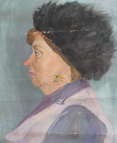 Antico quadro olio dama - , con