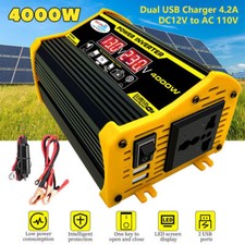 Inverter di Potenza 4000W DC 12V a AC 110V Auto Convertitore Onda Sinusoidale Doppio USB