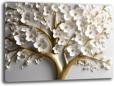 Quadro Moderno Camera Da Letto ALBERO Della VITA FIORI BIANCHI Astratto Quadri M