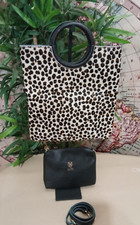 Borsa shopper donna ragazza animalier leopardata panna con pochette e tracolla