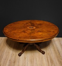 Tavolino Ovale Antico in Noce con Intarsi
