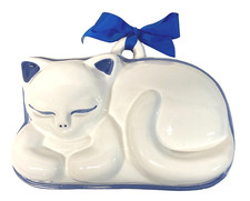 Thun gatto bianco blu ceramica di Bolzano Italia da parete firmato vintage