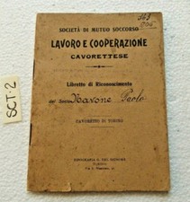 LAVORO E COOPERAZIONE CAVORETTESE LIBRETTO RICONOSCIMENTO 1928 CAVORETTO TORINO