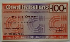 Miniassegni - lire 100 - il credito italiano - genova - acom - salerno - 05-0588