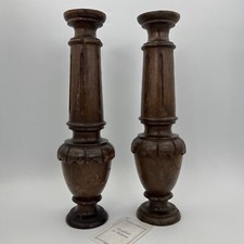 Coppia di Colonne Antiche Tornite Intagliate in legno Fregi per Restauro Liberty