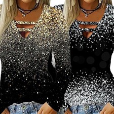 Women's Shiny Print V Neck