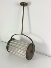 Lampada a sospensione Art Decò rame e canne vetro lattimo di Murano, anni '40