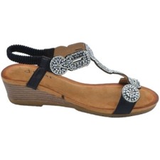 Sandalo gioiello nero pietre argento tacco zeppa 3cm soletta memory fondo antisc