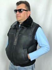 Gilet In Pelle Di Vero Montone Nero/Grigio 100% Per Uomo Taglia S-8XL