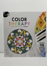 Color Therapy Mandala and Geometric Pattern Coloring Kit - 15 Markers & Gel Pens