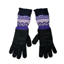 New Missoni Gloves Knit Wool Black Long Purple Cuff Winter Accessories Designer
