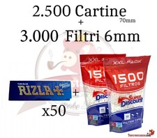 2.500 Cartine Rizla Blu 70mm + 3.000 Filtri 6mm