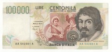 100000 LIRE CARAVAGGIO II° TIPO  TRIPLA  A  AAA  1994  R3