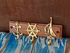 Appendino 3 ganci marinari ancora timone barca vela ottone legno stile nautico 
