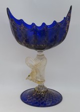 Vaso tazza pesce grande Murano Salviati vetro blu vintage vittoriano antico