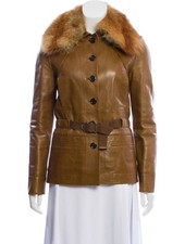Louis Vuitton Fox collar leather belted jacket FR34 XS