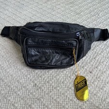 Marsupio vintage Tinder pelle nera 6 tasche con cerniera anni 90 nuovo vecchio magazzino