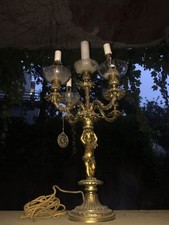 Candelabro flambeau 5 luci ottone e cristallo Boemia