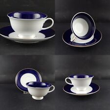 VINTAGE TAZZA TE'ROSENTHAL PORCELLANA BIANCA BORDO BLU COBALTO E PROFILO ORO