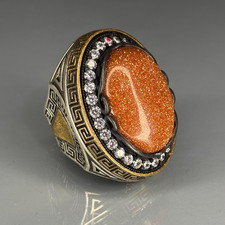 Anello uomo in argento sterling 925 fatto a mano con pietra avventurina scintillante gioielli