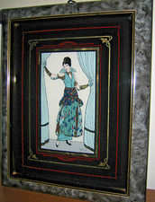 QUADRO Art Decò su cristallo lavorato con colori e oro Restivo G. con Autentica