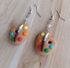 Orecchini tavolozza pittore pittrice con colori e pennello in fimo arte pittura