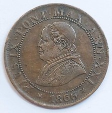 Roma Stato Pontificio 1/2 soldo 1866 Pio IX Raro bb/q.spl Gig.327
