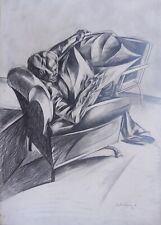 Matita su cartoncino di Nino La Barbera (1945) Donna che legge del 1972